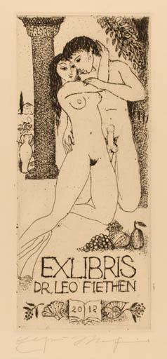 Exlibris by Elfriede Weidenhaus from Germany for Leo Fiethen - Erotica 