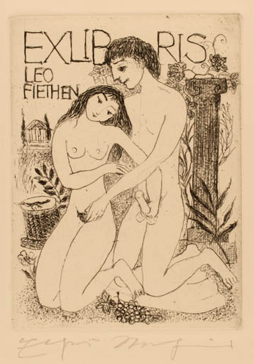 Exlibris by Elfriede Weidenhaus from Germany for Leo Fiethen - Erotica 