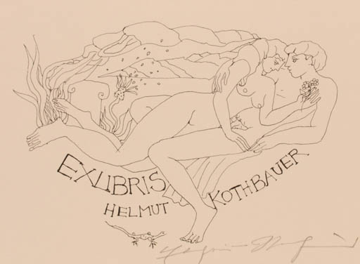 Exlibris by Elfriede Weidenhaus from Germany for Ing. Helmut Kothbauer - Couple Romance 