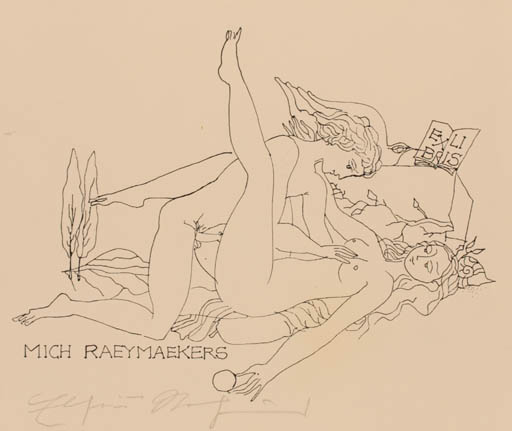 Exlibris by Elfriede Weidenhaus from Germany for Michiel Raeymaekers - Erotica 