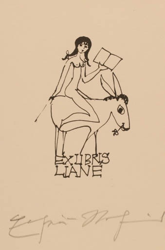 Exlibris by Elfriede Weidenhaus from Germany for ? Liane - Fauna Woman 