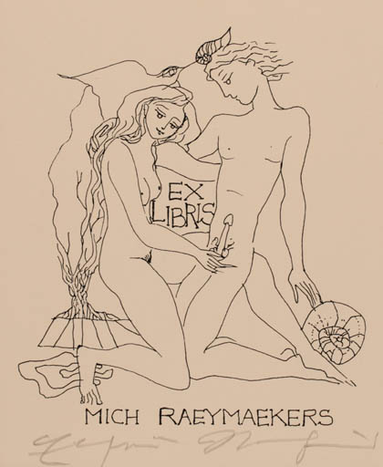 Exlibris by Elfriede Weidenhaus from Germany for Michiel Raeymaekers - Erotica 