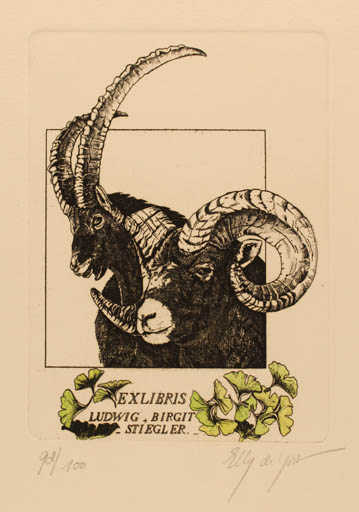 Exlibris by Elly de Koster from Netherland for Birgit Göbel-Stiegler - Fauna 