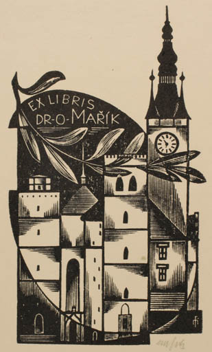 Exlibris by Dr. Otakar Marik from Czech Republic for Dr. Otakar Marik - Architecture City Church 