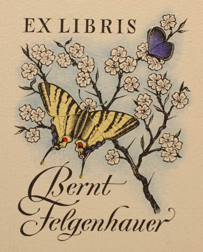 Exlibris by Gerhardt Hainlein from Germany for Dr. Bernt Felgenhauer - Flower Butterfly 