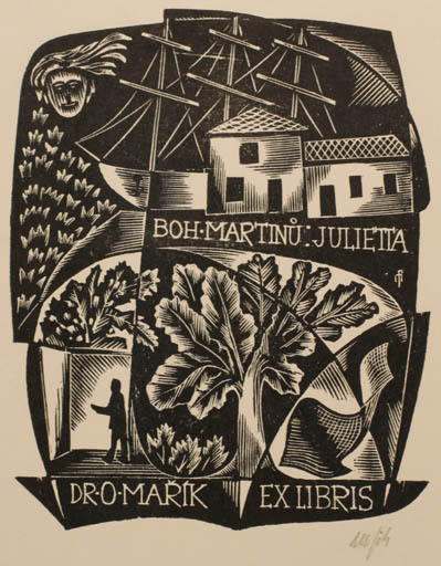 Exlibris by Dr. Otakar Marik from Czech Republic for Dr. Otakar Marik - Flora Ship/Boat 