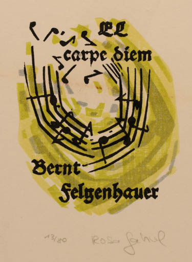 Exlibris by Rosa Gabriel from Germany for Dr. Bernt Felgenhauer - Music 