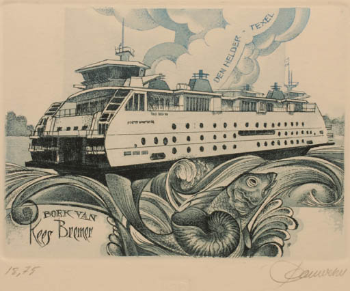 Exlibris by Hedvig Pauwels from Belgium for Kees Bremer - Maritime Ship/Boat 