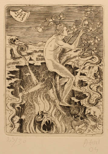 Exlibris by Luca Daum from Italy for Vittorio Laura - Fauna Mythology Surrealism 