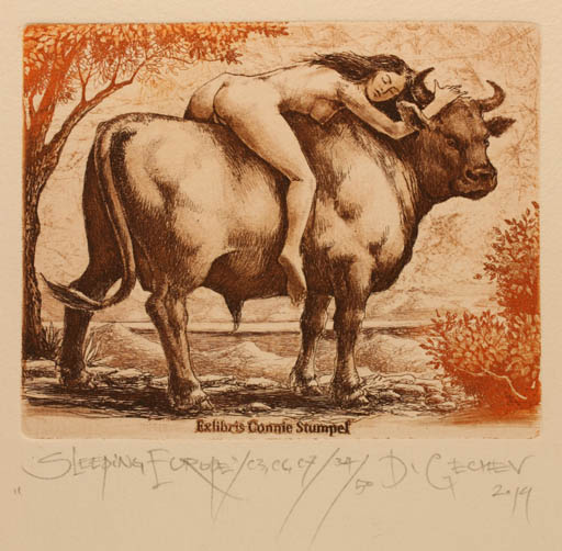 Exlibris by Denislav Gechev from Bulgaria for Connie Stumpel - Europa and the Bull 