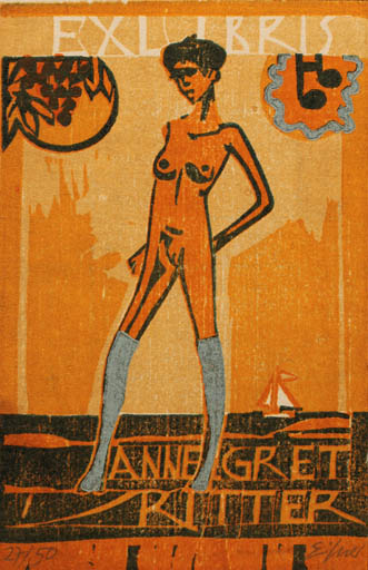 Exlibris by Frank Eissner from Germany for Annegret Ritter - Woman Nude 