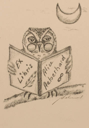 Exlibris by Alice M. Aeberhard from Schwitzerland for Alice M. Aeberhard - Owl 