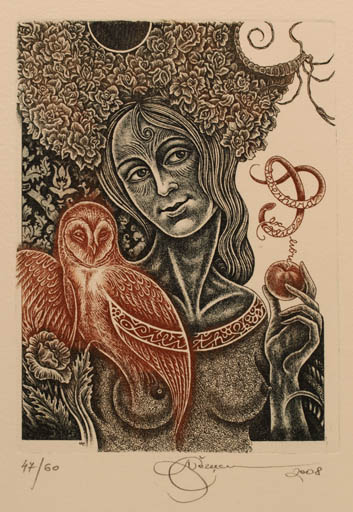 Exlibris by Natalija Chernetsova from Latvia for ? ? - Woman Owl 