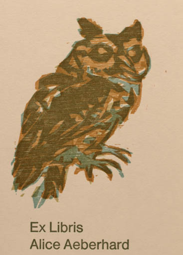 Exlibris by Martin Thönen from Schwitzerland for Alice M. Aeberhard - Owl 