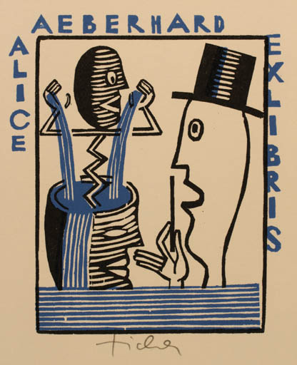 Exlibris by Hans Ticha from Germany for Alice M. Aeberhard - 