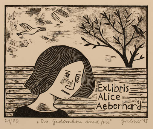 Exlibris by Inka Grebner from Germany for Alice M. Aeberhard - 