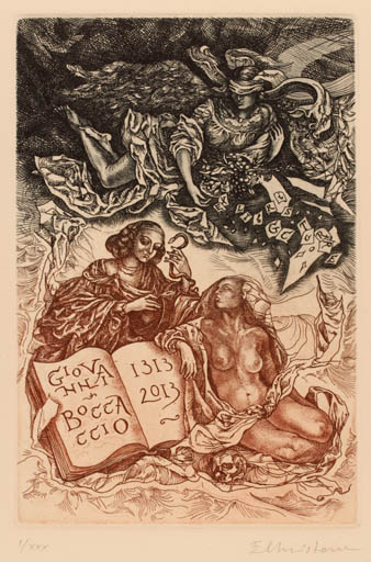 Exlibris by Evgeniya Hristova from Bulgaria for Gian Carlo Torre - Literature 