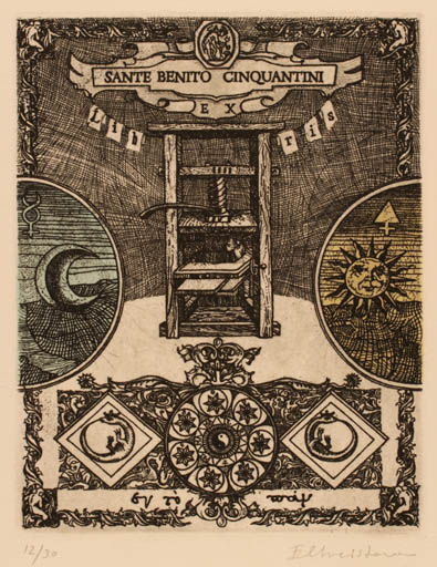 Exlibris by Evgeniya Hristova from Bulgaria for Sante Benito Cinquantini - Printing technique 