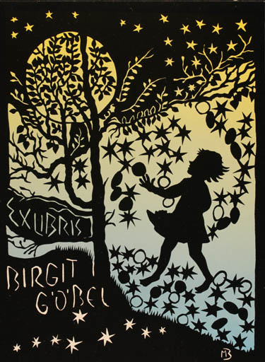 Exlibris by Marianne Brüssing from Germany for Birgit Göbel-Stiegler - Child Tree 