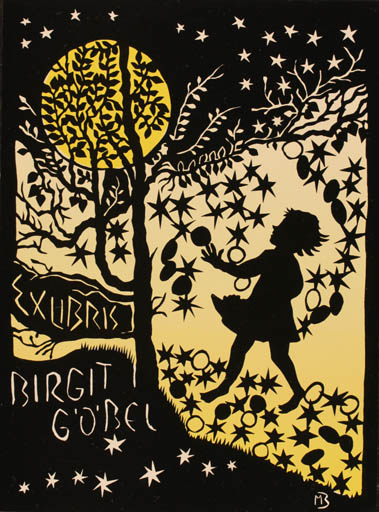 Exlibris by Marianne Brüssing from Germany for Birgit Göbel-Stiegler - Child Tree 