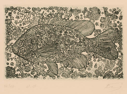 Exlibris by Aliona Volchok from Soviet Union for Birgit Göbel-Stiegler - Fish 