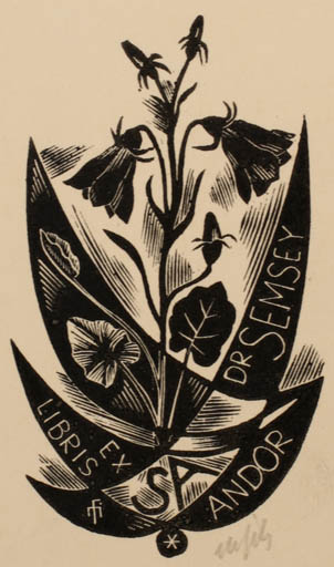 Exlibris by Dr. Otakar Marik from Czech Republic for Dr. Andor Semsey - Flower Flora 