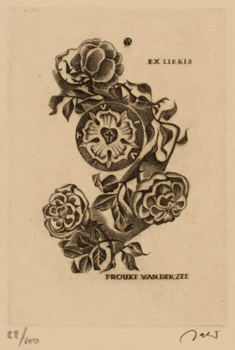 Exlibris by Wojciech Jakubowski from Poland for Froukje Van Der Zee - Flower 