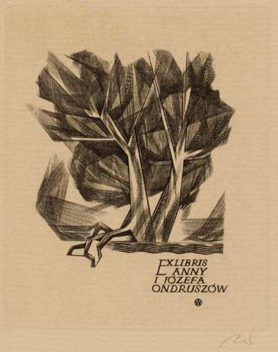 Exlibris by Wojciech Jakubowski from Poland for Anny & Jozefa Ondruszow - Tree 