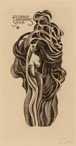 Exlibris by Wojciech Jakubowski from Poland for Andreas Selle - Woman 