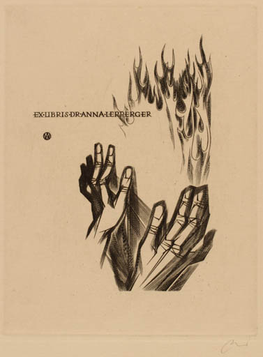 Exlibris by Wojciech Jakubowski from Poland for Dr. Anna Lerperger - Hand(s) 