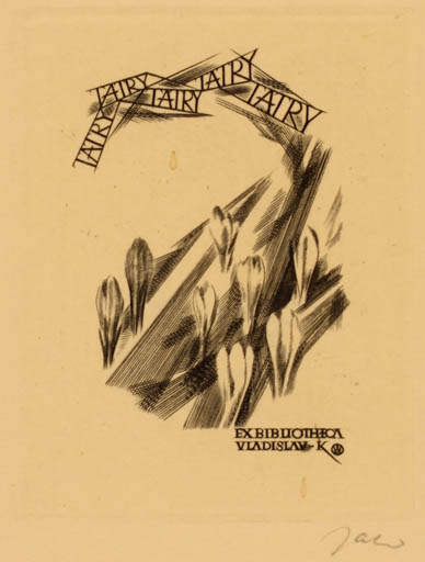 Exlibris by Wojciech Jakubowski from Poland for Vladislav K. - Flower 