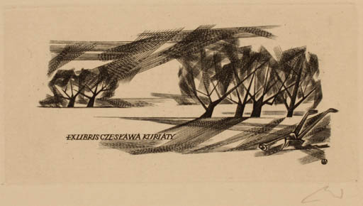 Exlibris by Wojciech Jakubowski from Poland for Czeskawa Kuriaty - Tree 