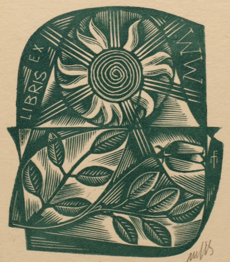 Exlibris by Dr. Otakar Marik from Czech Republic for ? W. W. - Flower Flora Sun 