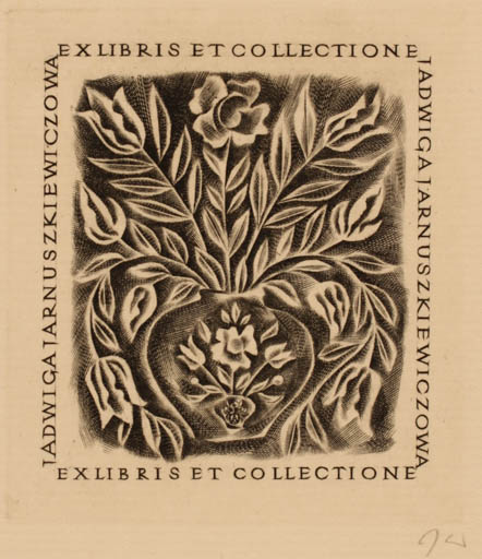 Exlibris by Wojciech Jakubowski from Poland for Jadwigi Jarnuszkiewicz - Flower 