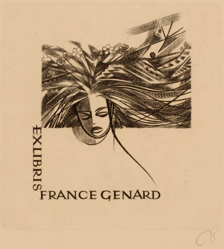 Exlibris by Wojciech Jakubowski from Poland for France Genard - Flora 