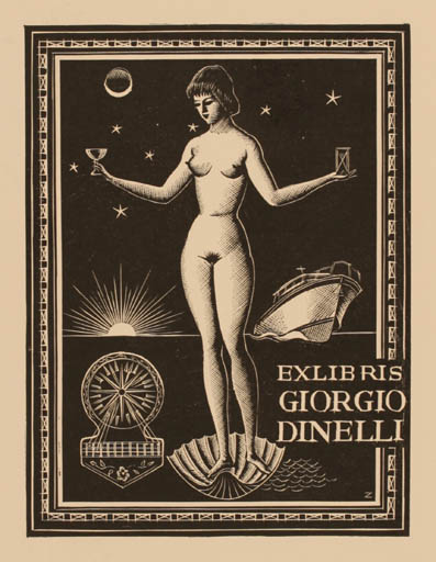 Exlibris by Italo Zetti from Italy for Giorgio Dinelli - Woman Nude 