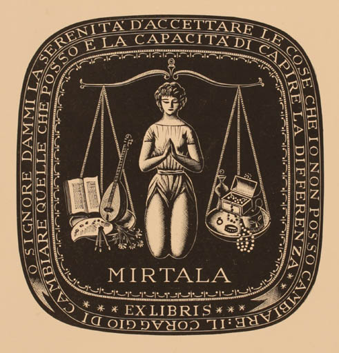 Exlibris by Italo Zetti from Italy for ? Mirtala - Woman 