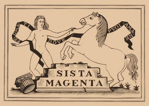 Exlibris by Italo Zetti from Italy for Magenta Sista - Horse Woman Nude 