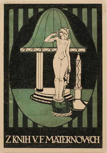 Exlibris by Fina Maternova-Rivnacova from Czech Republic for V. F. Maternovych - Jugend Woman 