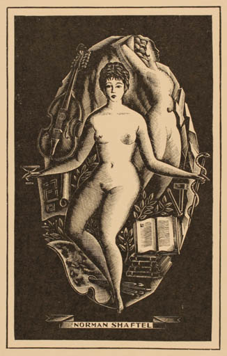 Exlibris by Italo Zetti from Italy for Norman Shaftel - Woman Nude 