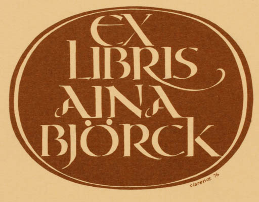 Exlibris by Clarence Bergquist from Sweden for Aina Björck - Text/Writing 