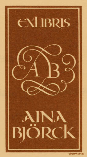 Exlibris by Clarence Bergquist from Sweden for Aina Björck - Text/Writing 