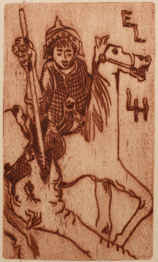 Exlibris by Miroslav Matous from Czech Republic for ? L. H. - Horse Religion Horseman/Rider Sct.G. and the Dragon 