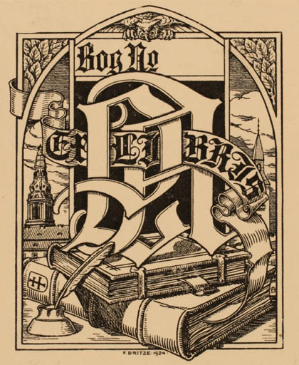 Exlibris by Friedrich Britze from Denmark for Poul Andreassen - Book Monogram 