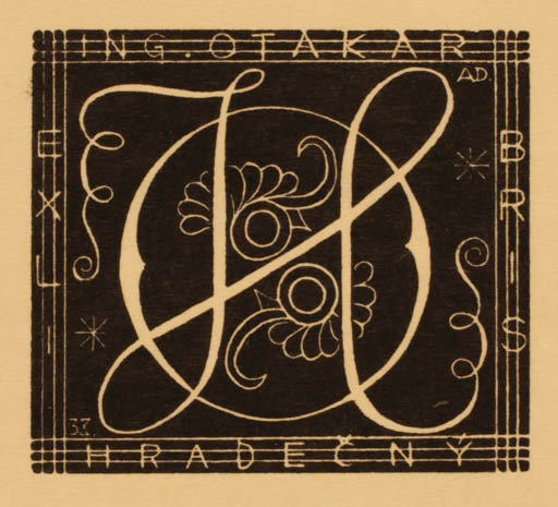 Exlibris by Antonin Dolezal from Czechoslovakia for Ing. Otakar Hradecny - Monogram 