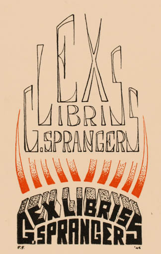Exlibris by rans Fritschy from Netherland for . Sprangers - Text/Writing 