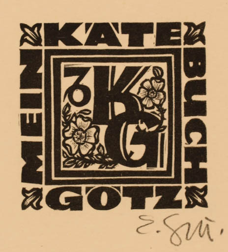 Exlibris by Ernst Grünewald from Germany for Kate Buch Gotz - Monogram 