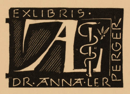 Exlibris by Toni Hofer from Austria for Dr. Anna Lerperger - Monogram 