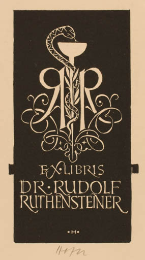 Exlibris by Toni Hofer from Austria for Rudolf Ruthensteiner - Monogram 