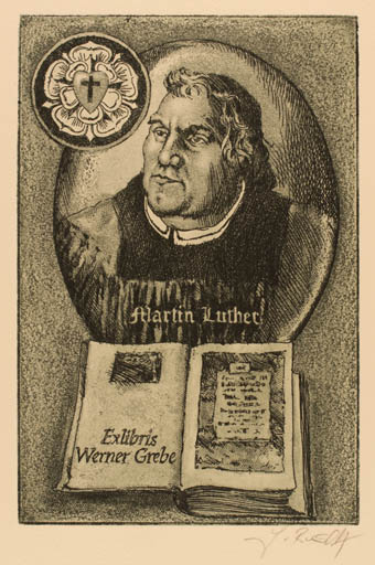 Exlibris by Jens Rusch from Germany for Dr. Phil Werner Grebe - Book Historical Person Portrait 